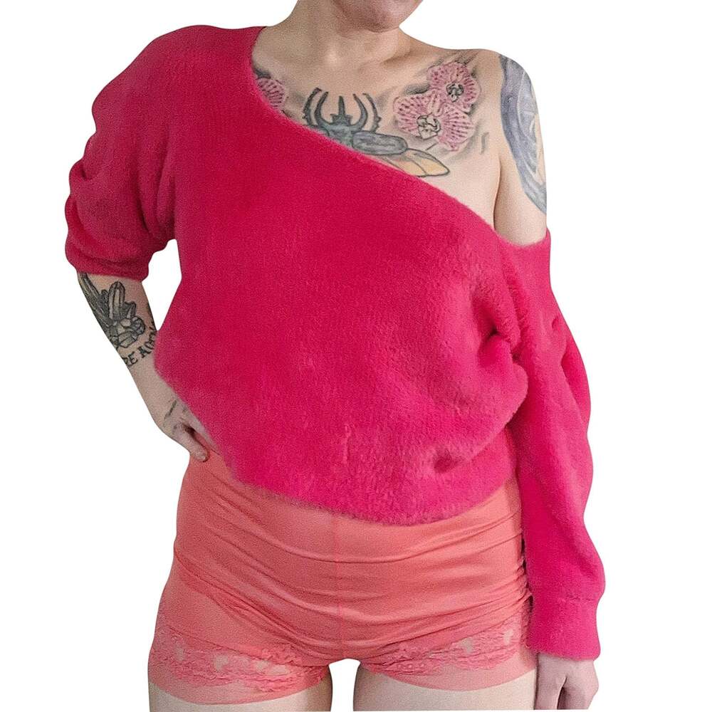 Large FREE PEOPLE MOONBEAM PULLOVER SWEATER Raspberry Pop BNWTS